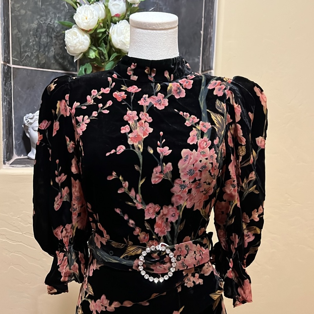 NWT LAVISH ALICE Velvet Devour High Neck Mini Floral Dress Size 6 - Picture 4 of 14